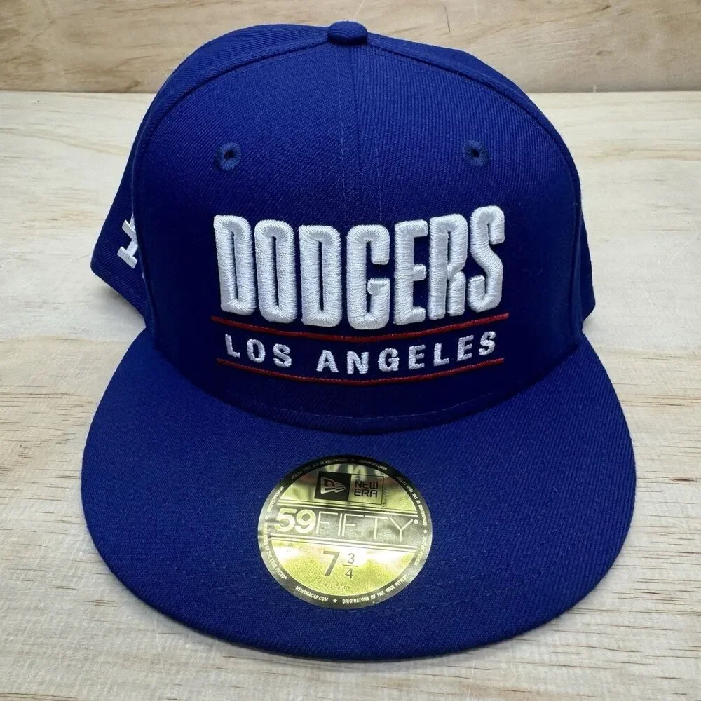 NEW Los Angeles Dodgers New Era 59Fifty Stacked Logo Fitted Cap Hat Blue 7 3/4